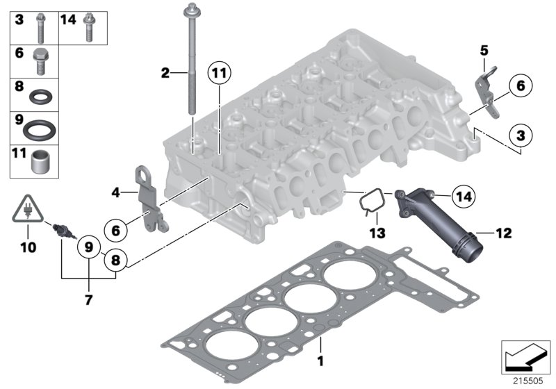 Головка блока цилиндров-доп.элементы для BMW F10 525d N47S1 (схема запчастей)