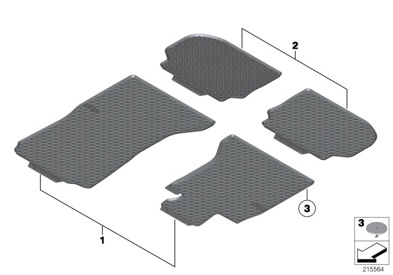 Всепогодные коврики для BMW F11 530d N57 (схема запчастей)