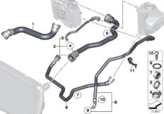 Водяной шланг системы охлаждения для BMW E84 X1 20d N47N (схема запасных частей)