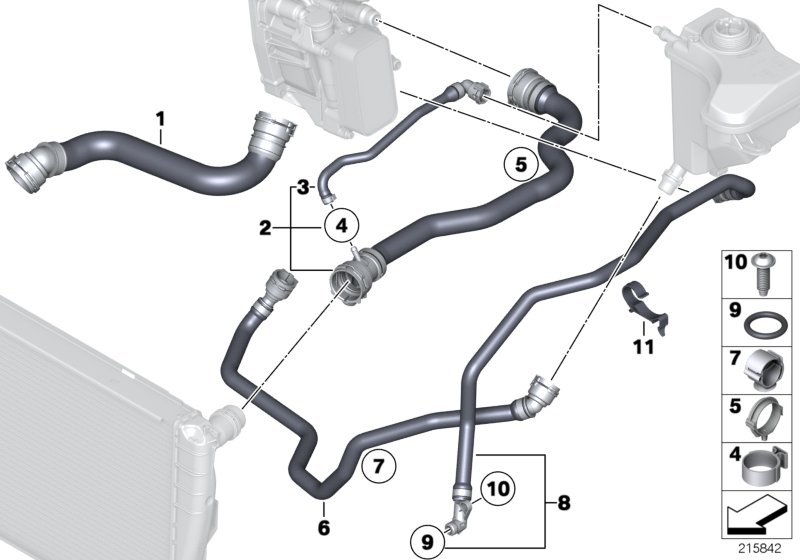Водяной шланг системы охлаждения для BMW E84 X1 20dX N47N (схема запчастей)