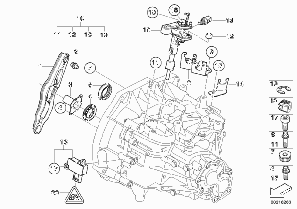 Детали коробки передач GS6-53BG/DG для MINI R57N Cooper S N18 (схема запчастей)