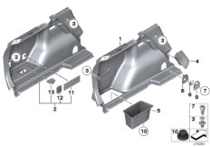 Обшивка багажного отделения Л для BMW E84 X1 28iX N20 (схема запасных частей)