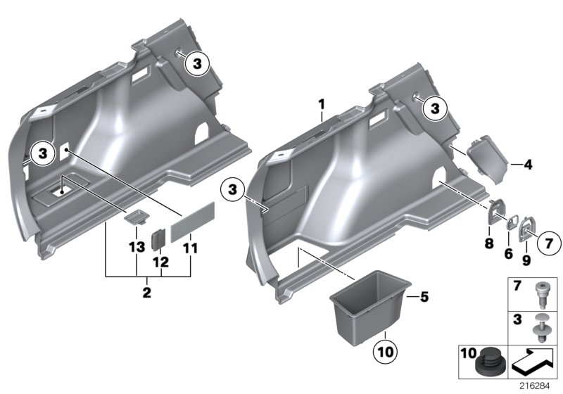 Обшивка багажного отделения Л для BMW E84 X1 18dX N47 (схема запчастей)