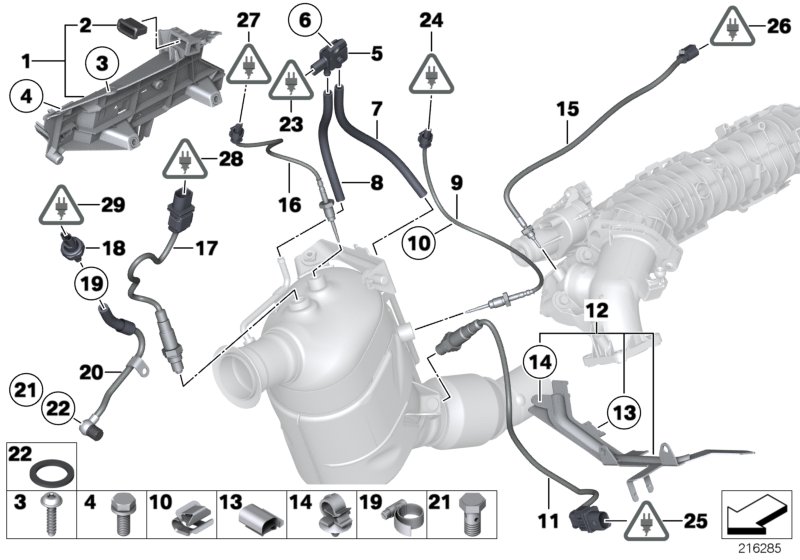 Датчики саж. фильтра/дополн.элементы для BMW F30 318d N47N (схема запчастей)