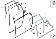 Накладки и уплотнения двери Зд для BMW RR4 Ghost N74R (схема запасных частей)