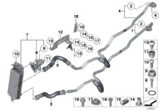 Теплообменник/трубопровод радиатора КПП для BMW F04 Hybrid 7 N63 (схема запасных частей)