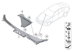 Обшивка обтекателя Наруж для BMW F10 Hybrid 5 N55 (схема запасных частей)