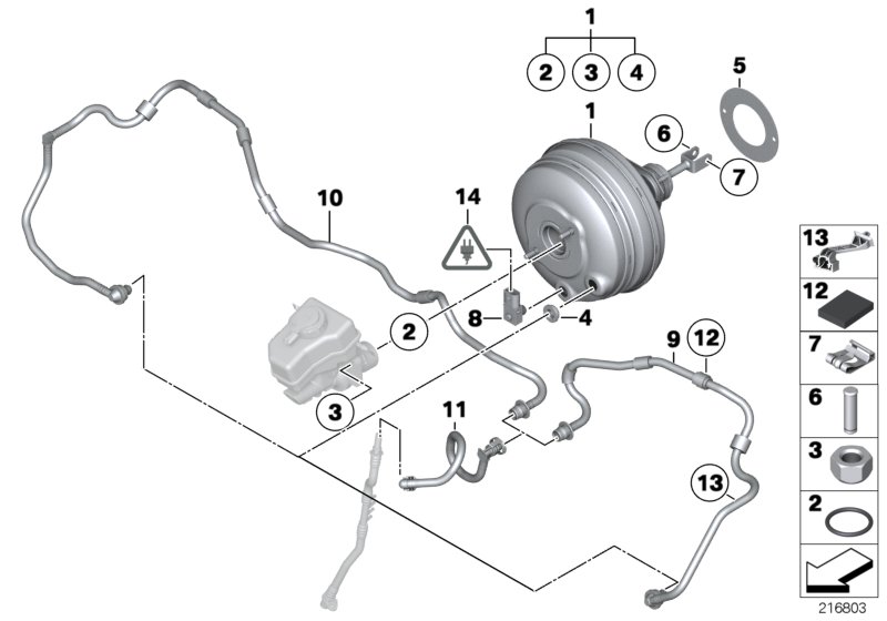 Вакуумный усилитель тормозов для BMW F11N 535dX N57Z (схема запчастей)