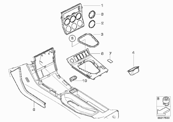 накладка отделения для мелких вещей для BMW Z3 Z3 M3.2 S54 (схема запчастей)