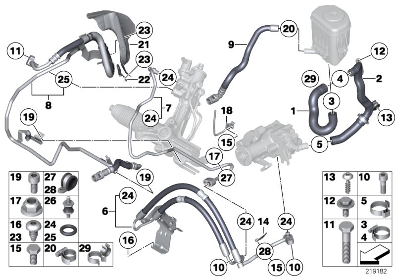Маслопроводы гидроусилителя рул.управл. для BMW F01 750i N63 (схема запчастей)
