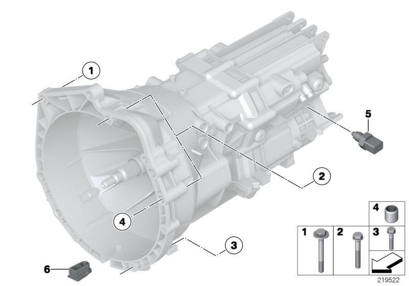 Крепление/дополнит.элементы КПП для BMW E61N 523i N52N (схема запчастей)