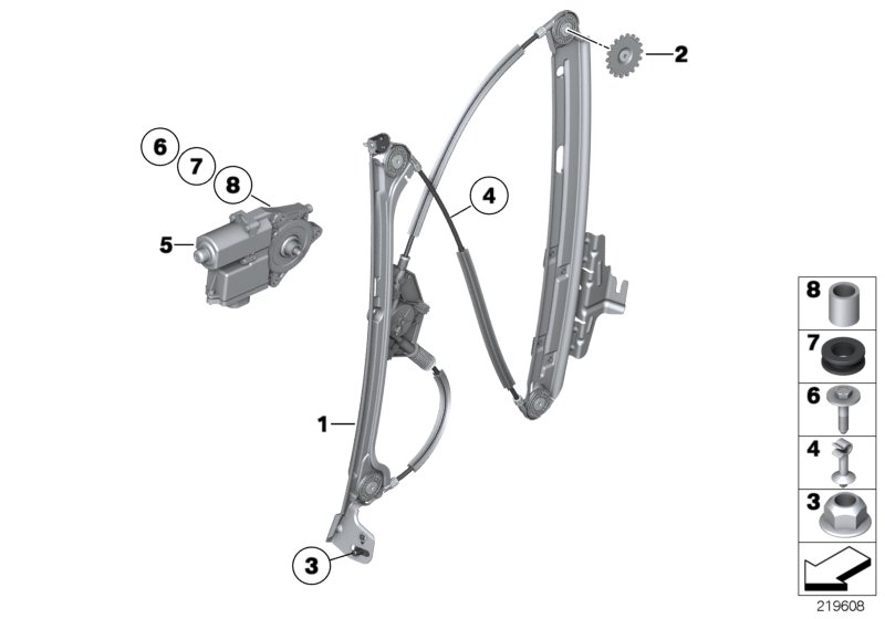 Механизм перемещения стекла двери Зд для BMW F07N 550iX 4.4 N63N (схема запчастей)