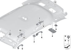 Доп.элементы потолка для BMW F11 525dX N47S1 (схема запасных частей)