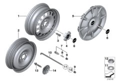 Колесный диск MINI сталь, дизайн 12 для BMW R56N One Eco N16 (схема запасных частей)