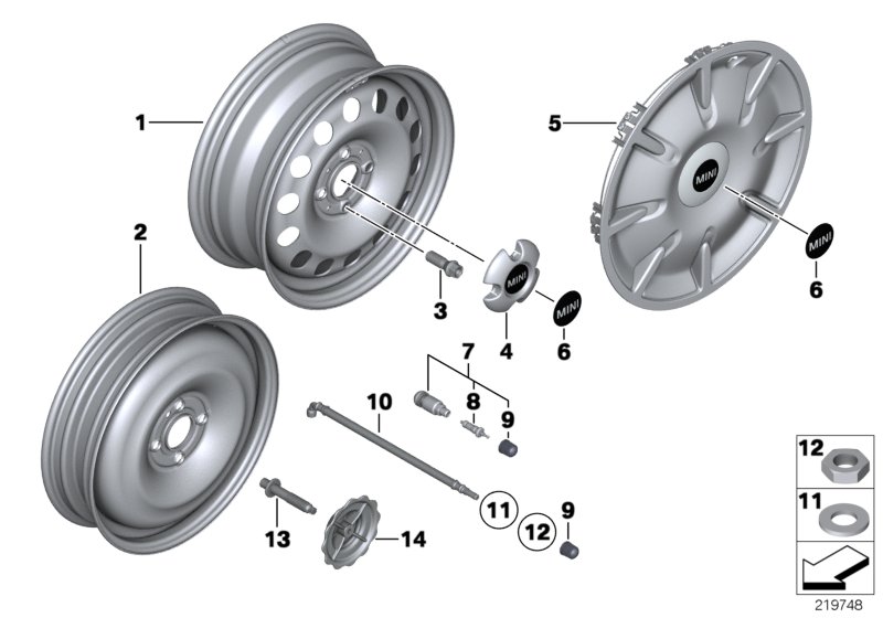 Колесный диск MINI сталь, дизайн 12 для BMW R56N One Eco 55kW N16 (схема запчастей)
