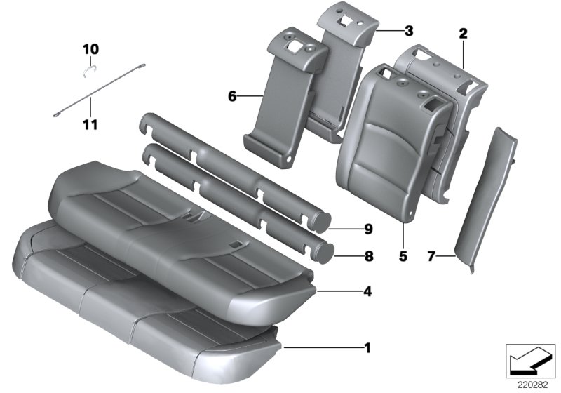 Набивка и обивка базового сиденья Зд для BMW F11 520i N20 (схема запчастей)