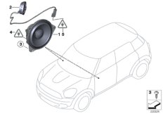 Детали динамика в двери Пд для BMW R60 Cooper ALL4 N16 (схема запасных частей)