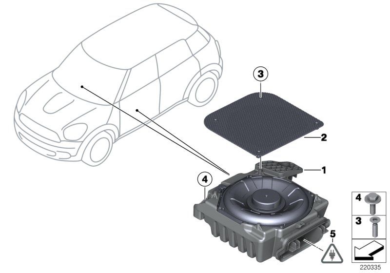 Детали центрального НЧ-динамика для BMW R60 One N16 (схема запчастей)