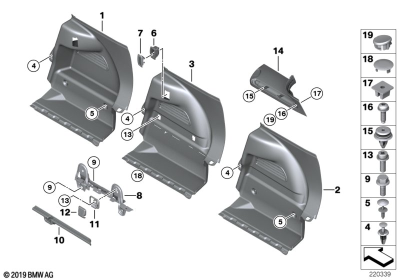 Обшивка багажного отделения П для BMW R55N Cooper D 1.6 N47N (схема запчастей)