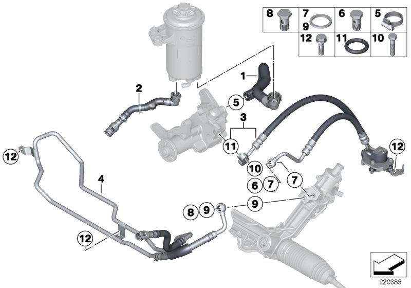 Масляные трубопроводы для BMW F15 X5 30dX N57N (схема запчастей)