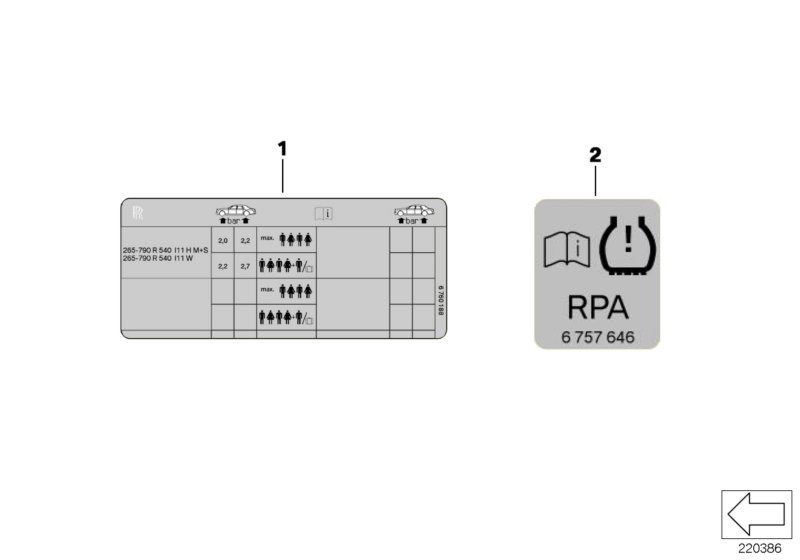 Шильдик "Reifendruck" для BMW RR1 Phantom EWB N73 (схема запчастей)