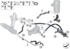 Маслопроводы гидроусилителя рул.управл. для BMW E71 X6 30dX N57 (схема запасных частей)