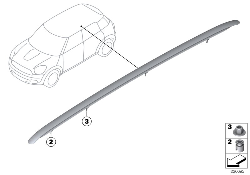 Декоративная планка крыши/леер для BMW R61 Cooper SD N47N (схема запчастей)