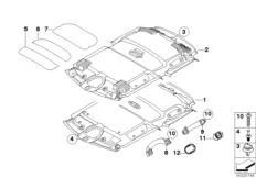 Потолок / поручень для BMW R56 Cooper S N14 (схема запасных частей)