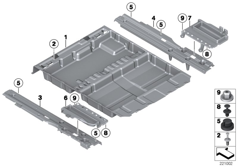 Вещевой отсек в полу багажного отделения для BMW F11 520i N20 (схема запчастей)