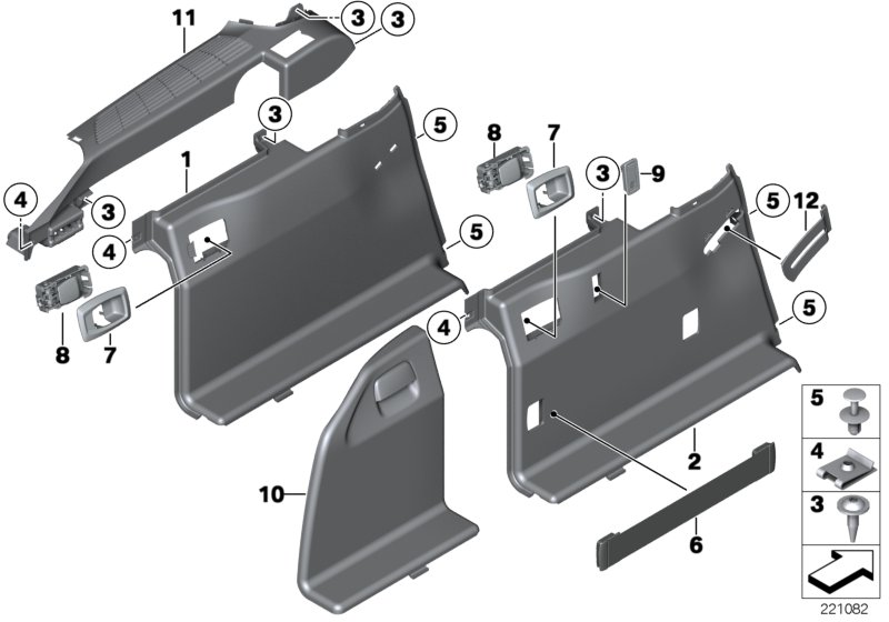 Обшивка багажного отделения Л для BMW F11 520i N20 (схема запчастей)
