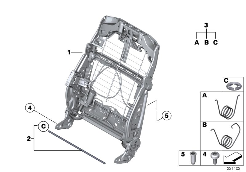 Каркас спинки переднего сиденья для BMW F03 750LiS N63 (схема запчастей)