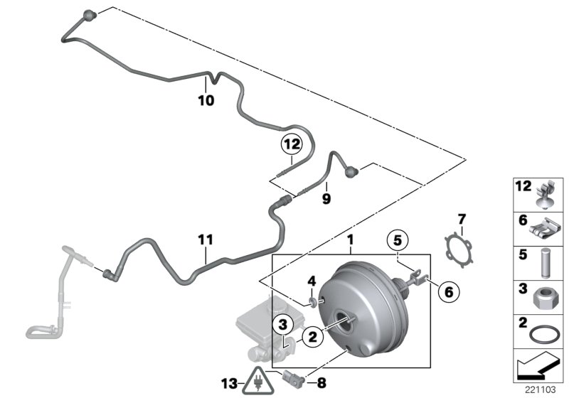 Вакуумный усилитель тормозов для BMW R56N Cooper S N18 (схема запчастей)