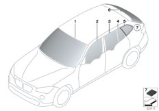 Остекление для BMW E84 X1 18d N47N (схема запасных частей)
