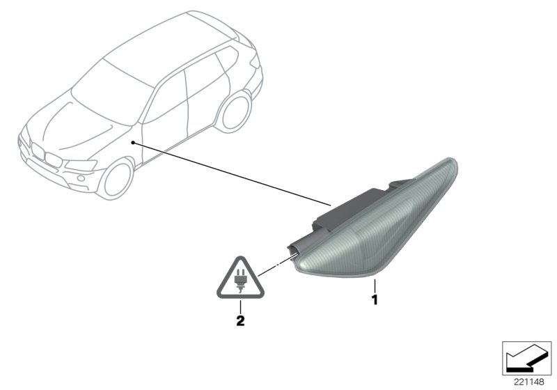 Фонарь указателя поворота Пд/Бок для BMW F25 X3 28iX N52N (схема запчастей)