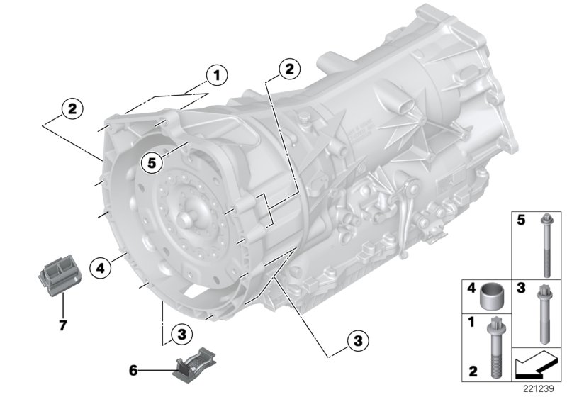 Крепление коробки передач для BMW F10N 535iX N55 (схема запчастей)