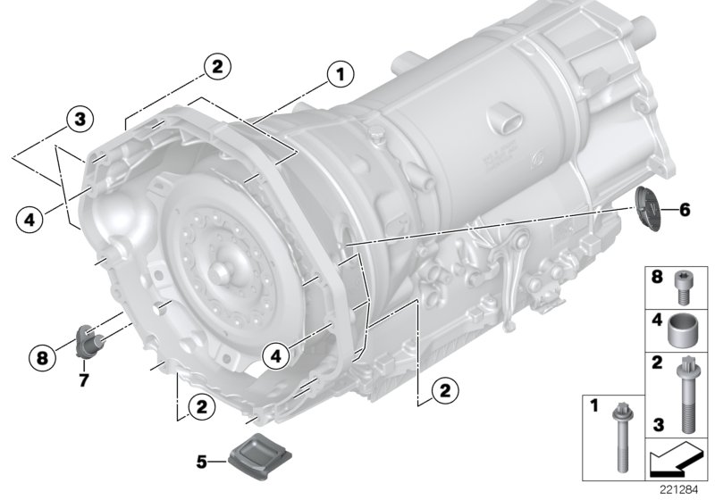 Крепление/дополнит.элементы КПП для BMW F06N 650iX 4.0 N63N (схема запчастей)