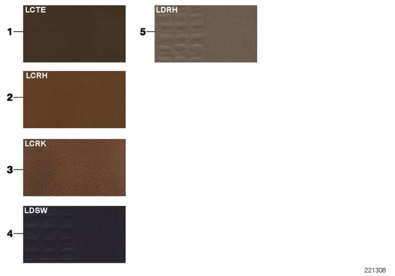 Страница с образцами, цвета кож.обивки для BMW E61N 550i N62N (схема запчастей)