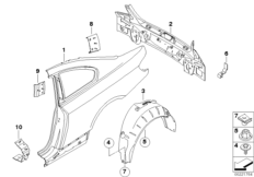Крыло/облицовка задней части для BMW E92 325i N53 (схема запасных частей)