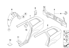 Крыло/облицовка задней части для BMW E91N 335i N54 (схема запасных частей)
