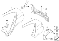 Крыло/облицовка задней части для BMW E87 118d M47N2 (схема запасных частей)