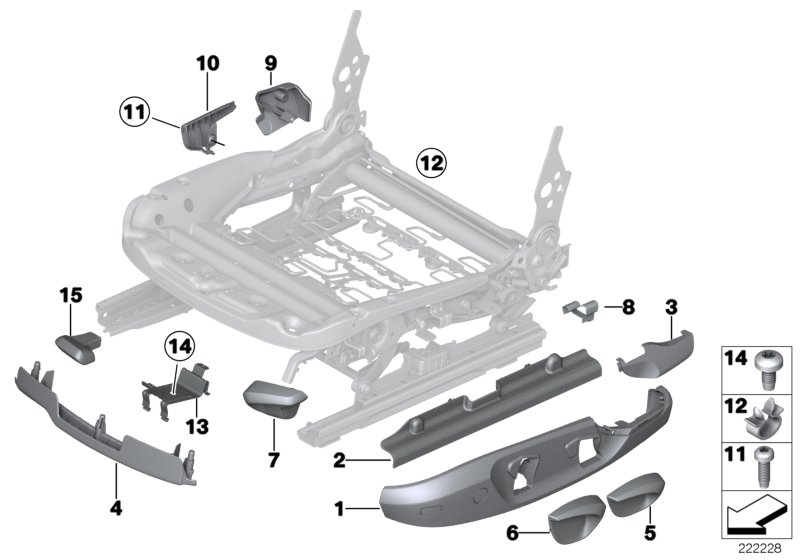 Сиденье Пд накладки сиденья для BMW F26 X4 M40iX N55 (схема запчастей)
