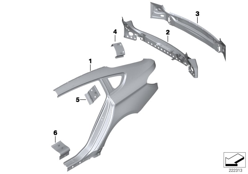 Крыло/облицовка задней части для BMW F07 535dX N57Z (схема запчастей)