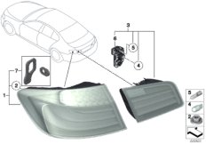 Блок задних фонарей для BMW F10 520d ed N47N (схема запасных частей)