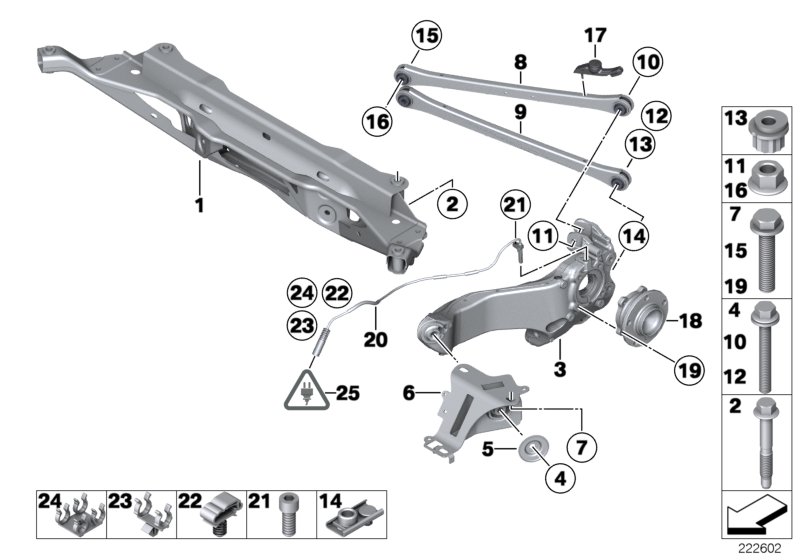 Балка мостаЗд/подвеска кол/подш.ступ.кол для BMW R61 Cooper D 2.0 N47N (схема запчастей)