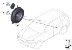 Детали динамика в двери Зд для BMW F25 X3 35dX N57Z (схема запасных частей)