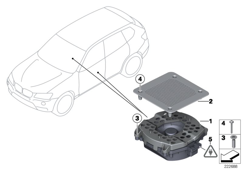 Детали центрального НЧ-динамика для BMW F25 X3 28iX N20 (схема запчастей)