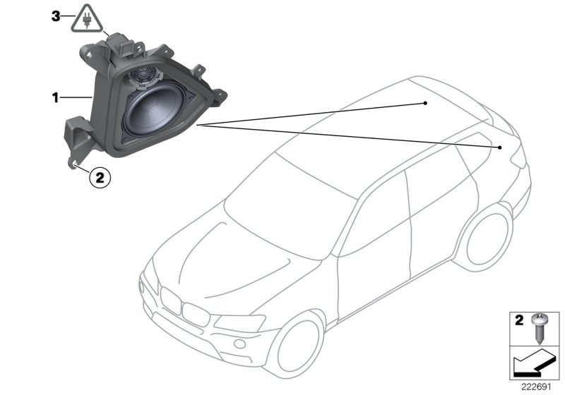 Детали динамика в стойке D для BMW F25 X3 18d N47N (схема запчастей)
