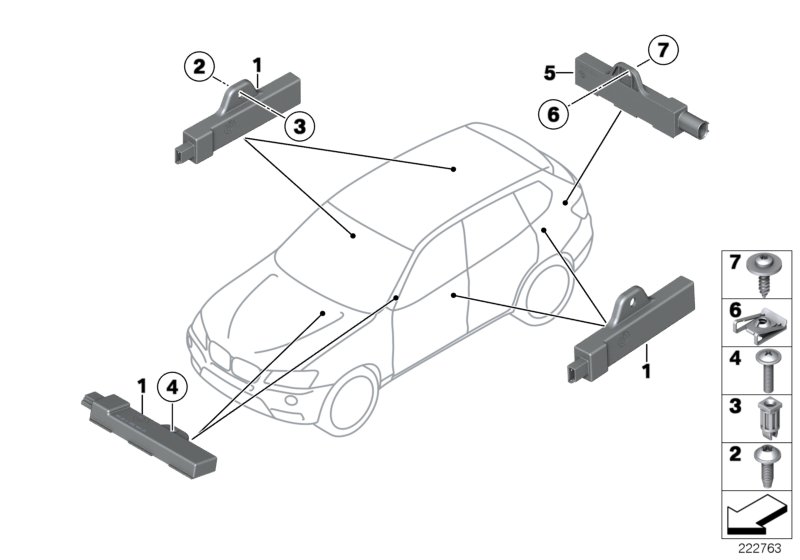 Детали антенны комфортного доступа для BMW F26 X4 M40iX N55 (схема запчастей)