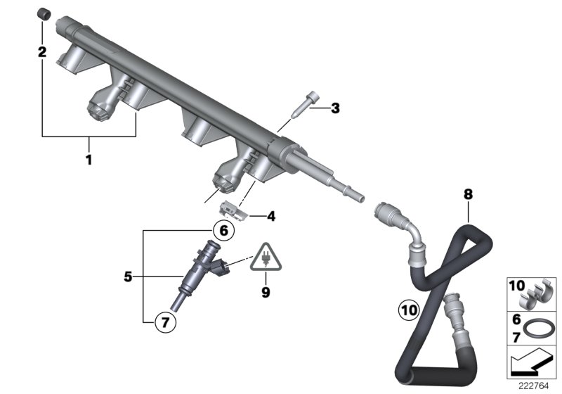 Топливопровод-форсунка для BMW R55N Cooper N16 (схема запчастей)