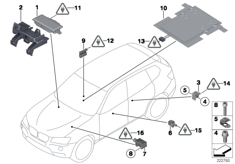 Электрические детали НПБ для BMW F25 X3 35dX N57Z (схема запчастей)
